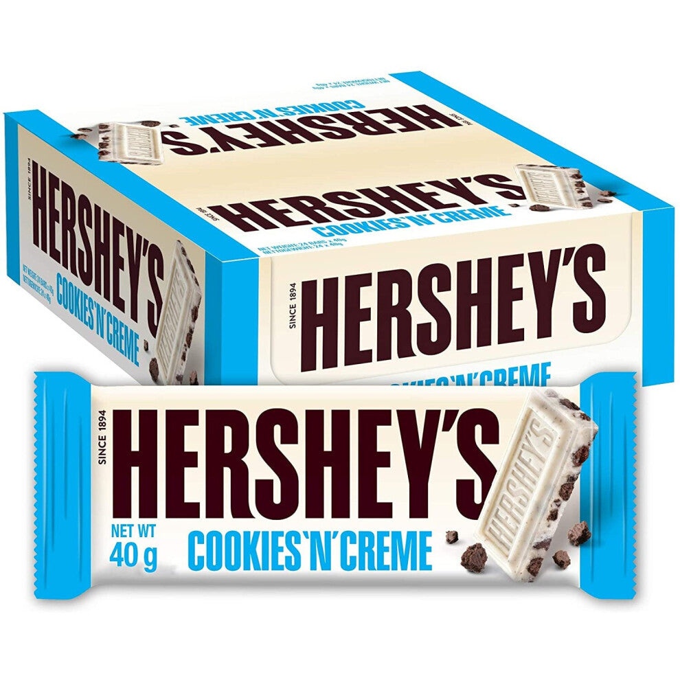 Hersheys Cookies n Crème, White Chocolate Flavour with Cookie Pieces, Pack of 24 x 40g