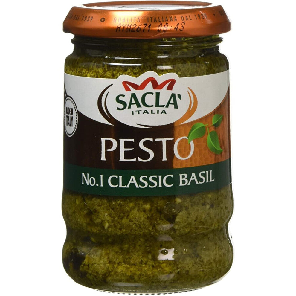 Sacla' Classic Basil Pesto – Authentic Italian Basil Sauce, 190 g