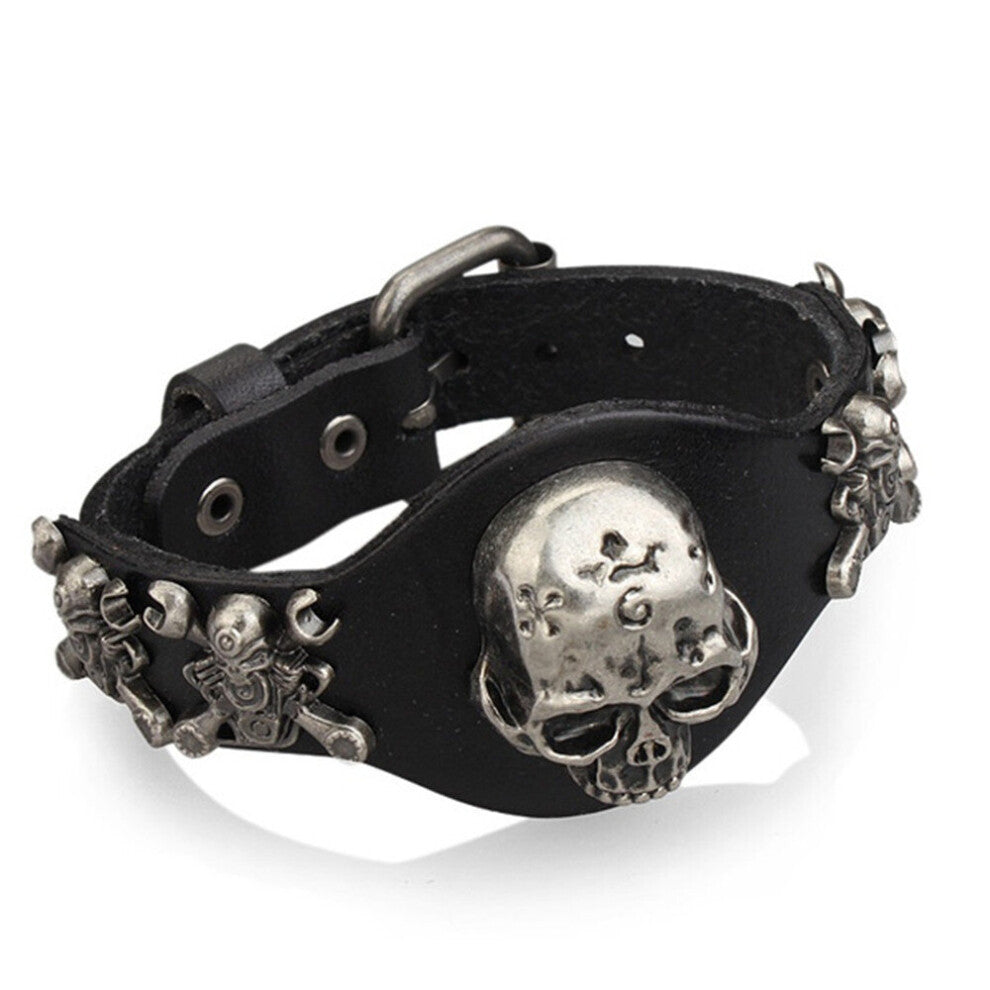 Gothic Style Fashion Retro Rindsleder Armband m?nnlich und weiblich - generisches Rindssch?del Armband schwarz