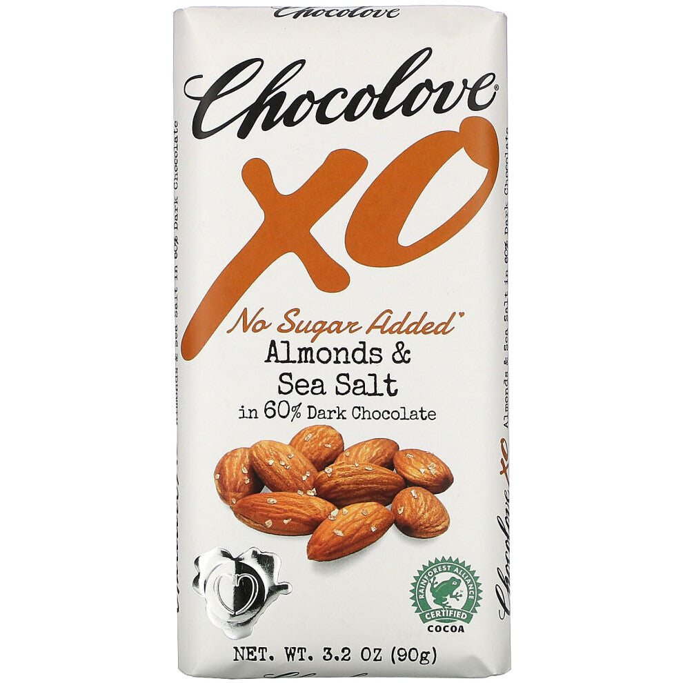 Chocolove, XO, Almonds & Sea Salt in 60% Dark Chocolate Bar,  3.2 oz (90 g)