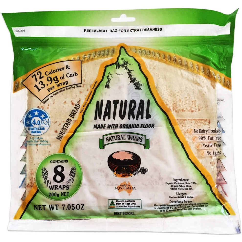Mountain Bread Natural Wraps Made with Organic Flour 200g