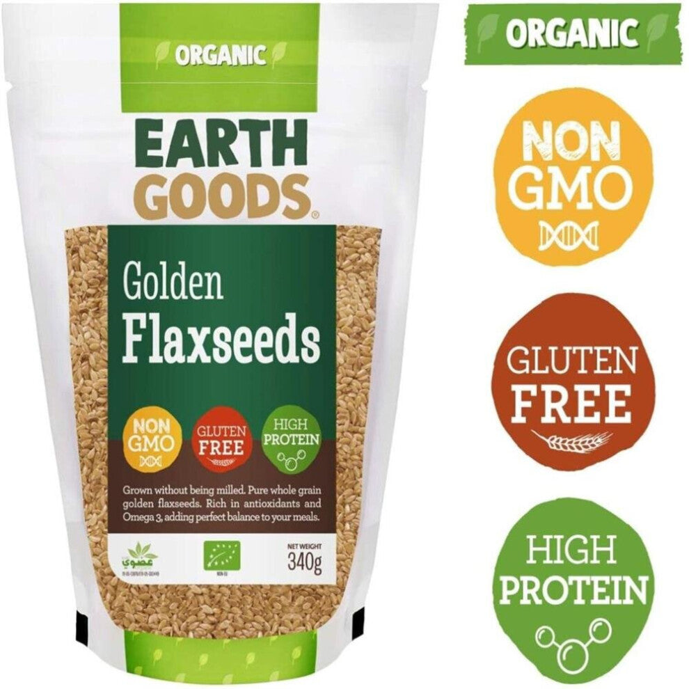 Earth Goods Organic Blond Flax Seeds Non-Gmo Gluten-Free High Protein 340G