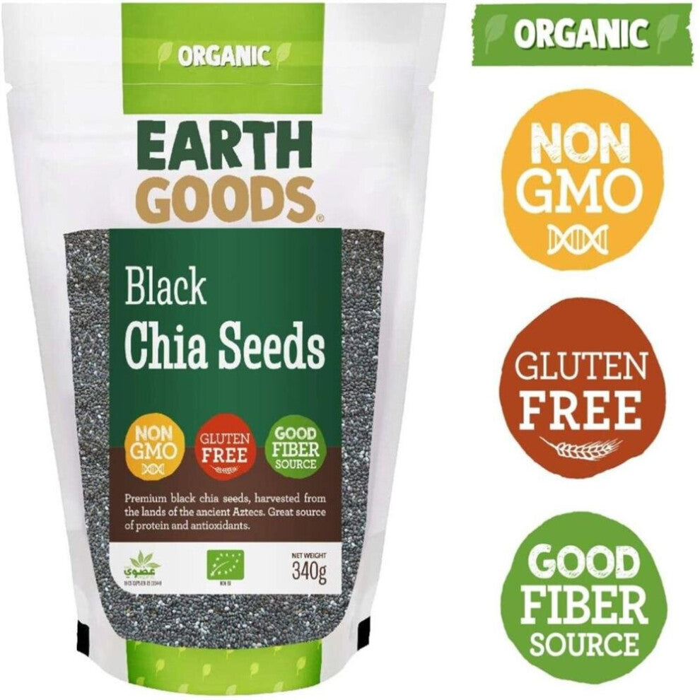 Earth Goods Organic Black Chia Seeds Non-Gmo Gluten-Free Good Fiber Source 340G