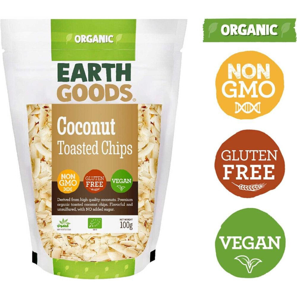 Earth Goods Organic Toasted Coconut Chips Non-Gmo Gluten-Free Vegan 100G