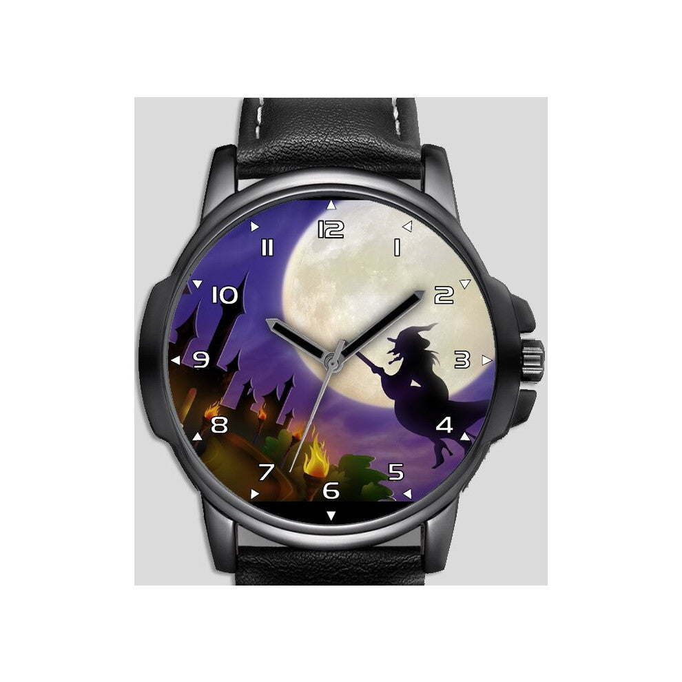 Halloween Night Witch On The Broom Art Unique Beautiful Wrist Watch UK FAST