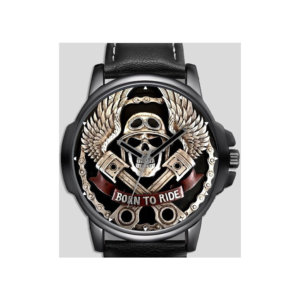 Born To Ride Punk Skull Motorbiker Art Unique Wrist Watch FAST UK