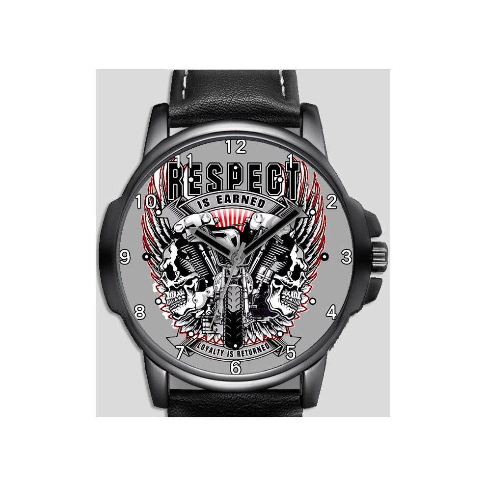Skull Biker Respect Earned Motorcycle Art Unique Wrist Watch FAST UK