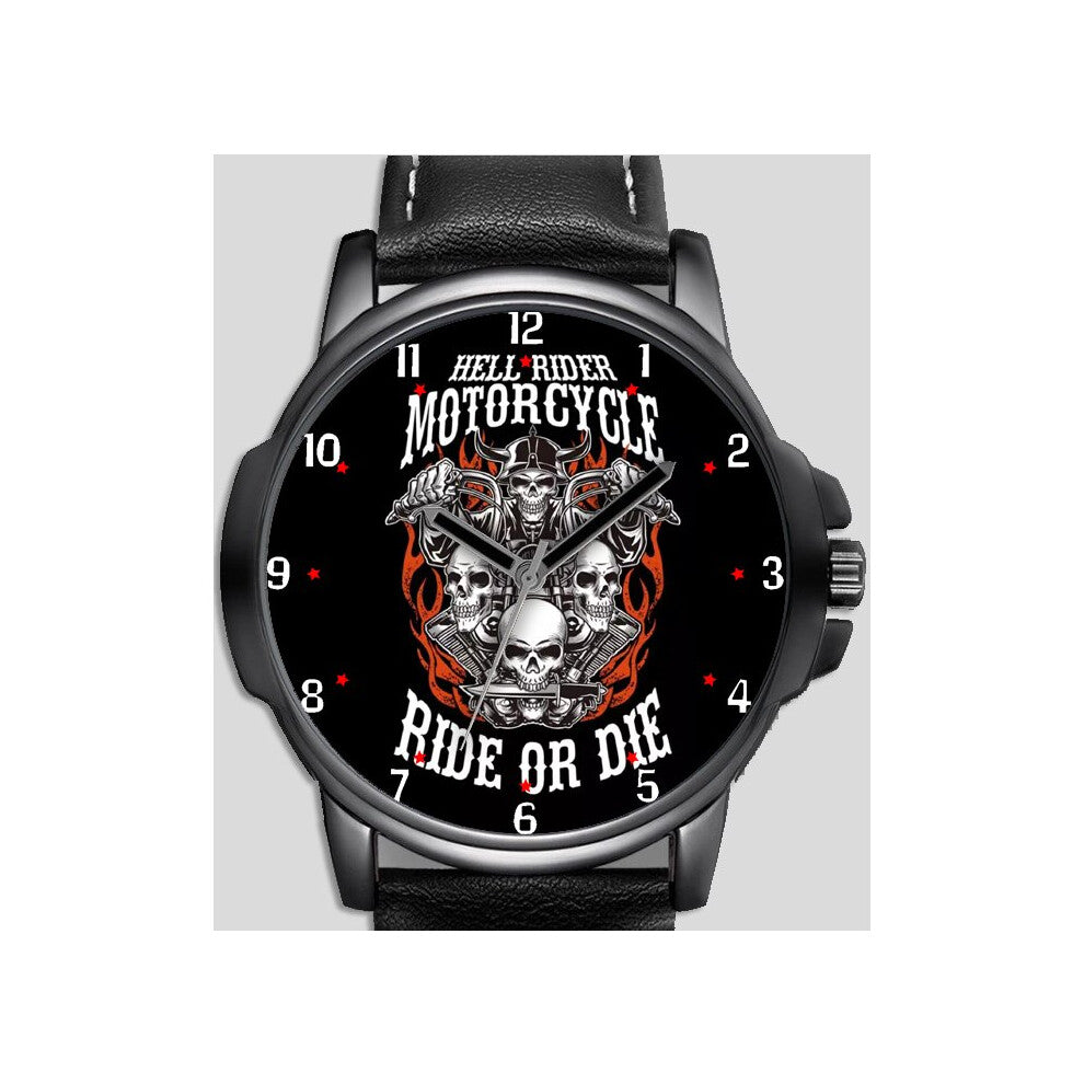 Skull Biker Ride Or Die Hell Motorbike Art Unique Wrist Watch FAST UK