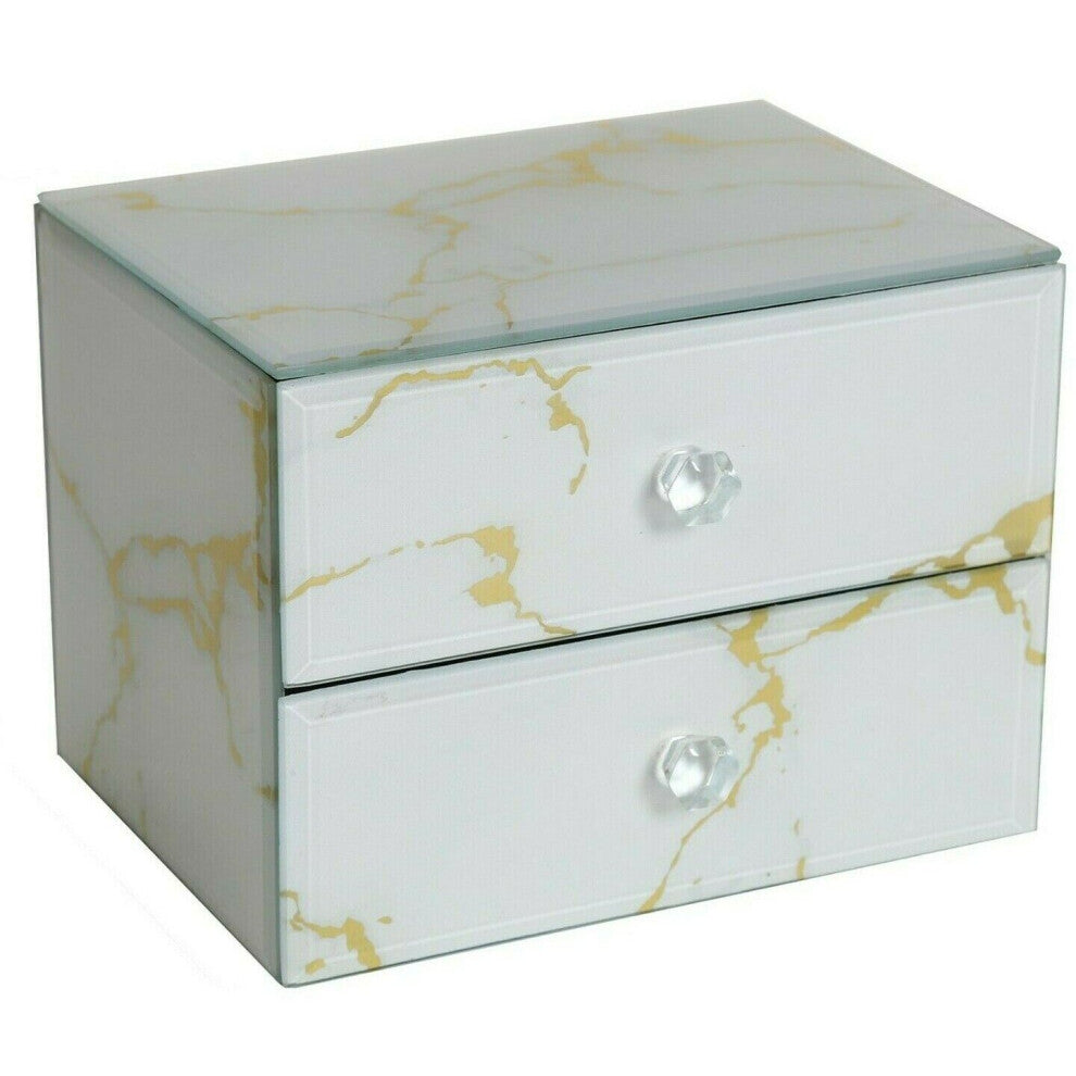 Jewllery Box Gold Heart Glass Mirrored Jewelry Box Black Velvet Mirrored 2 Draws