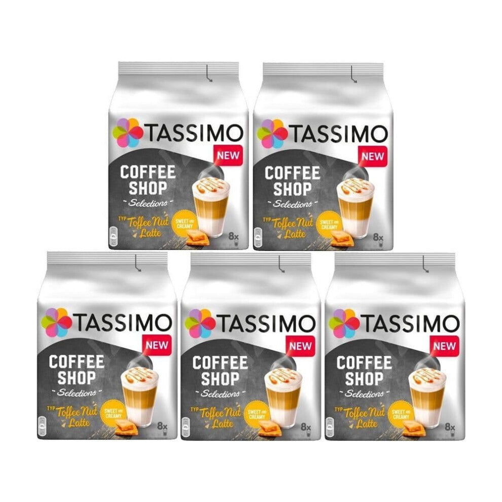 4051535 Tassimo Toffee Nut Latte T DISCs Case of 5 (40 Drinks) - Creamy Caramel-Nut, Café-Style Treat