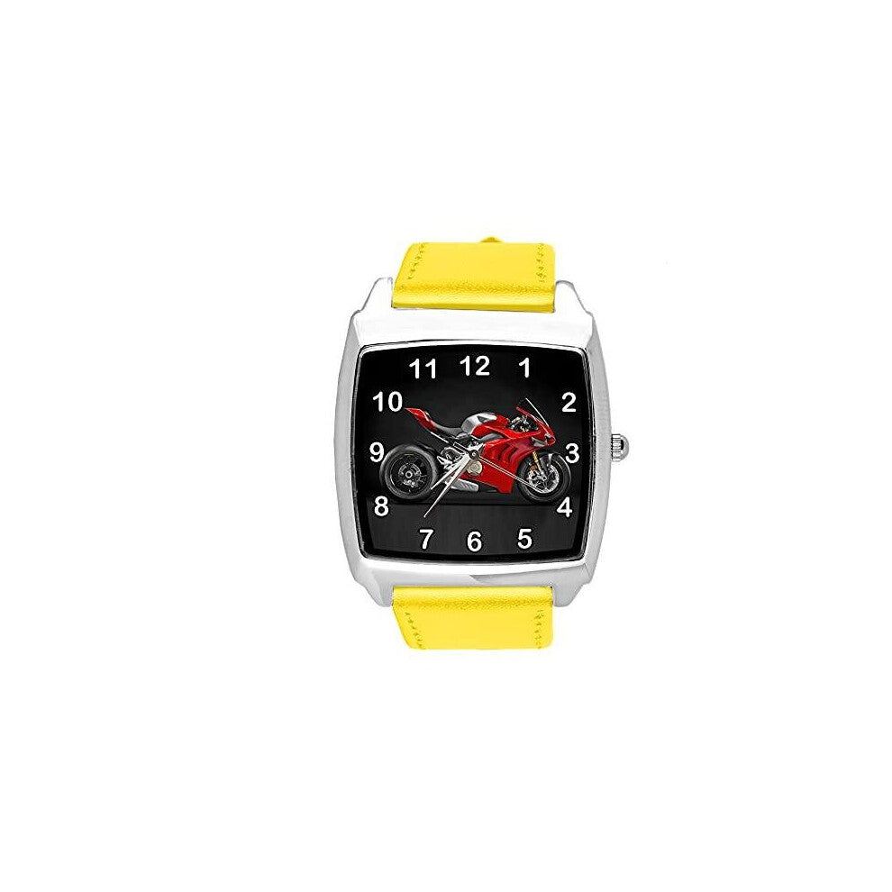 Yellow Leather Quartz Square Watch for Motorbike Fans