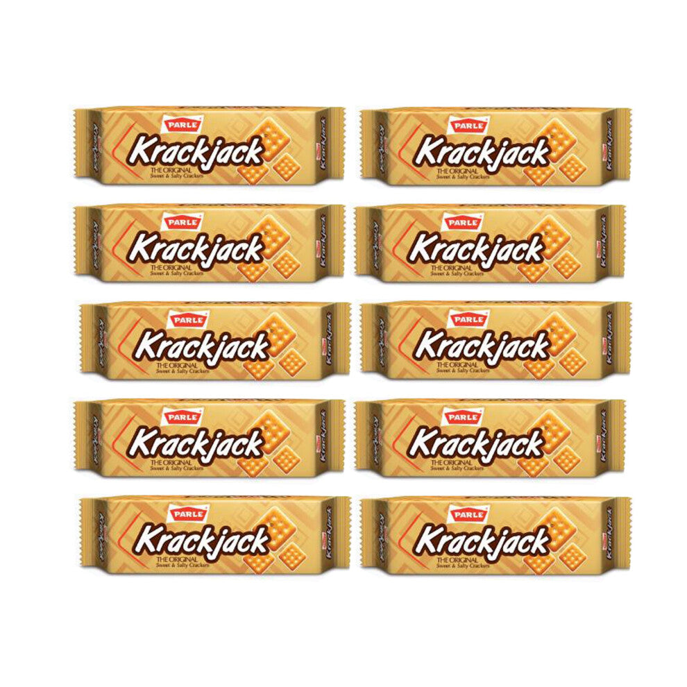 (Pack of 10) Parle Krack Jack Sweet and Salty Crackers 60g , Crispy, Crunchy, Light and Salty Snack, Favorite Tea Time crackers