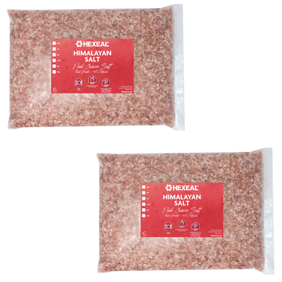 Hexeal Himalayan Pink Salt 10kg – 2 x 5kg Bags of 100% Natural Coarse Food Grade