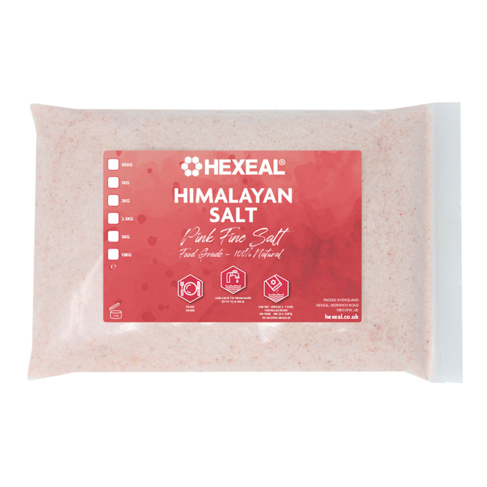 Hexeal Himalayan Pink Salt 1kg – 1kg Bag of 100% Natural Fine Food Grade Salt
