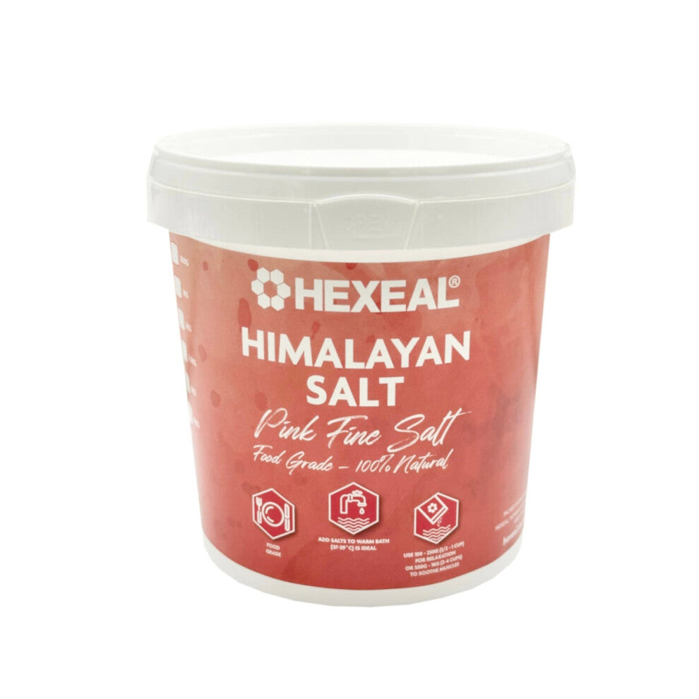 Hexeal Himalayan Pink Salt 1kg – 1kg Bucket of 100% Natural Fine Food Grade Salt