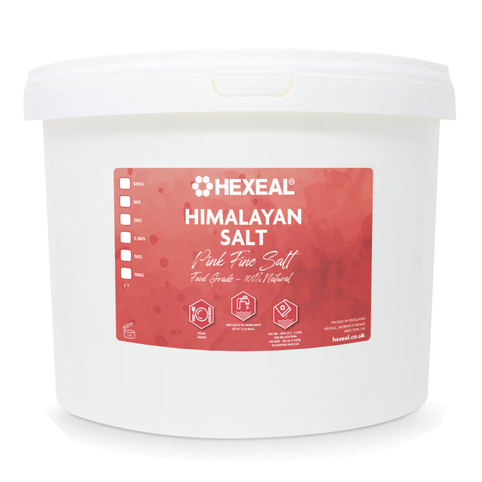 Hexeal Himalayan Pink Salt 10kg – 10kg Bucket of 100% Natural Fine Food Grade Salt