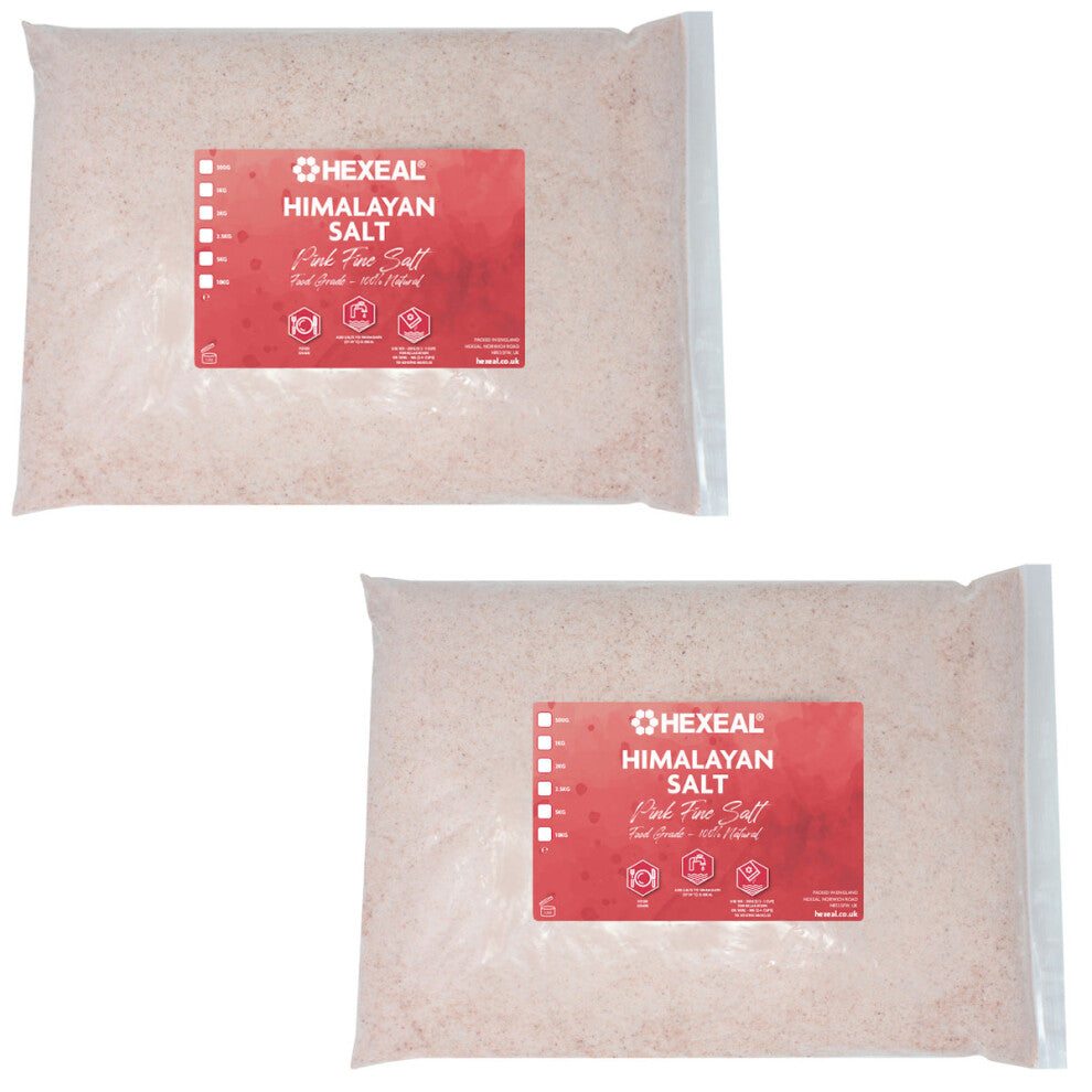 Hexeal Himalayan Pink Salt 10kg – 2 x 5kg Bags of 100% Natural Fine Food Grade Salt