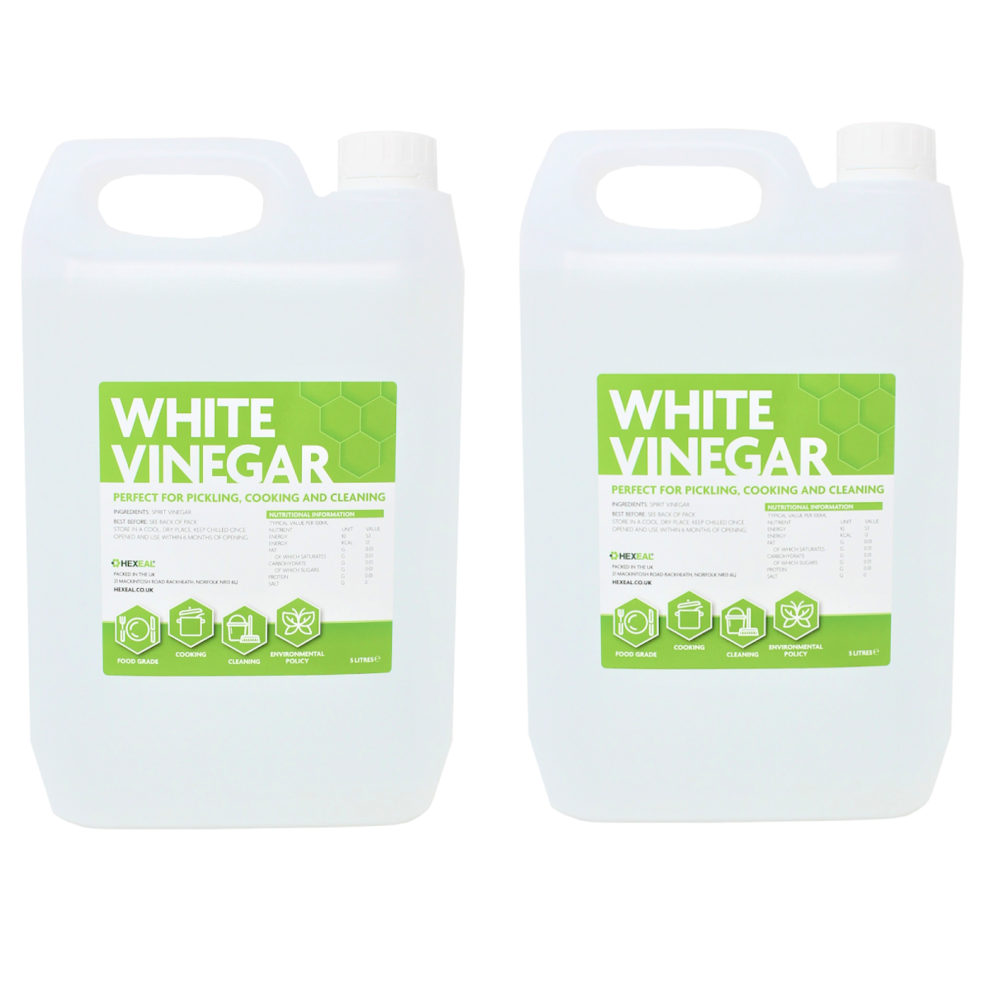 Hexeal White Vinegar 2 x 5L – Food Grade - Cooking, Cleaning, Pickling & Baking