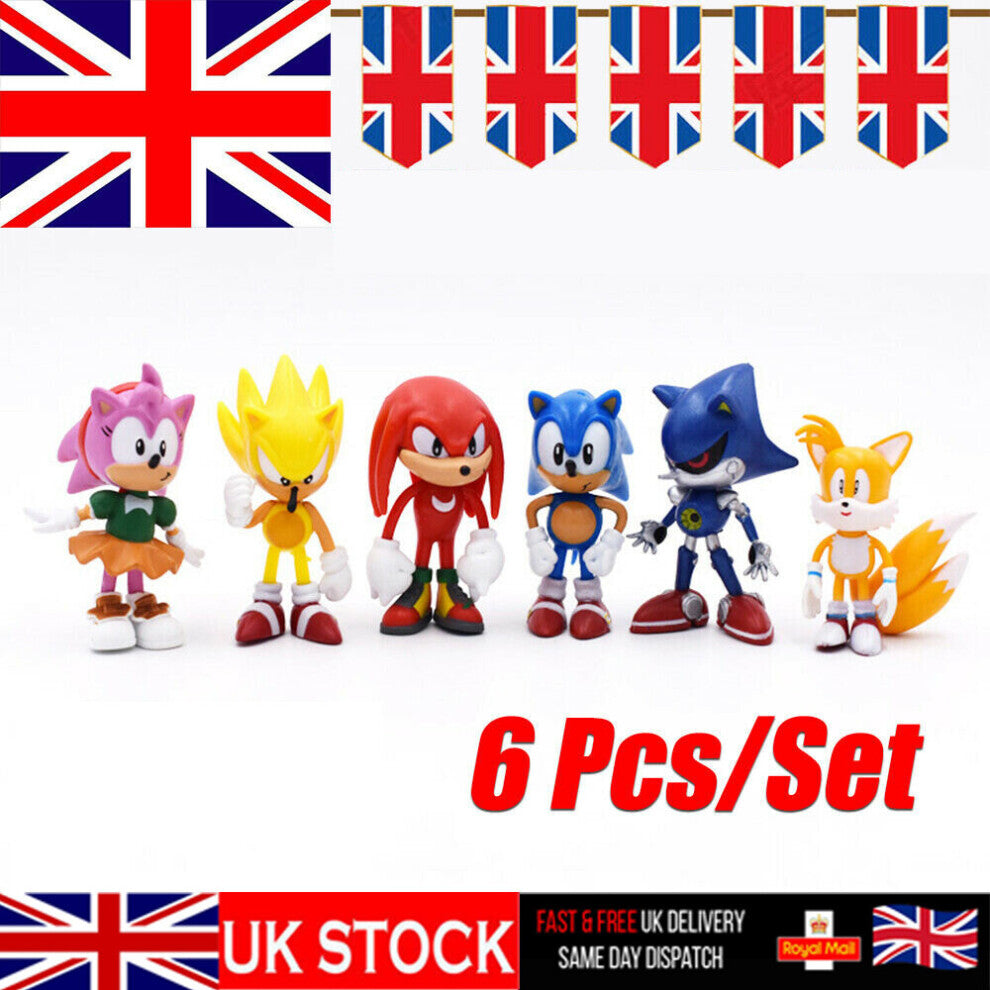 6PCS Sonic the Hedgehog Action Figure Cake Toper Birthday Gift Kids Toy