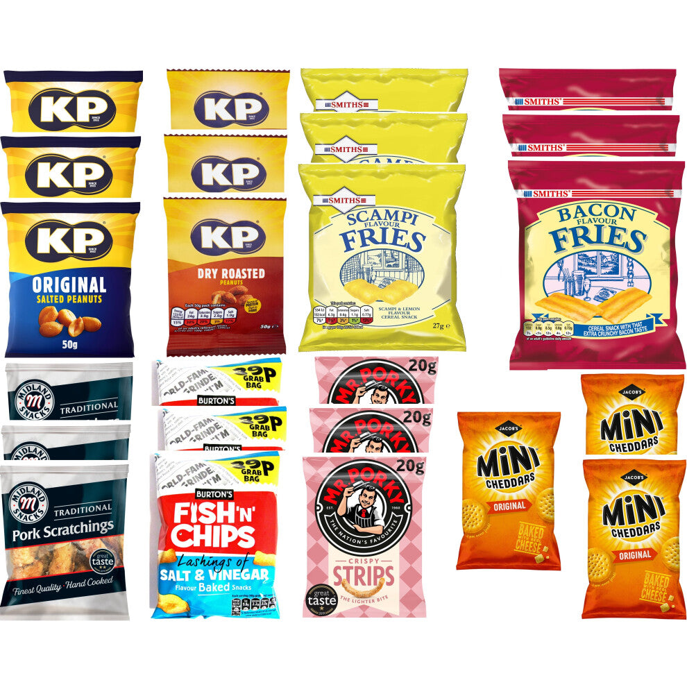 Pub Snacks Smith Bacon Scampi Fries Cheddars KP Nuts Burton Fish Chip