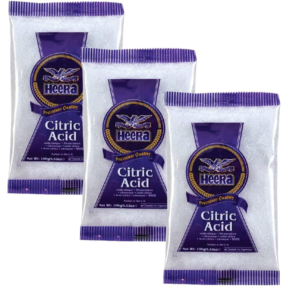 (Pack of 3) Heera Citric Acid 100g (Sour Salt),Used in Cooking to Add Sour Flavor- A Secret Ingredient to Brighten Your Dishes - A Must-Have Ingredien