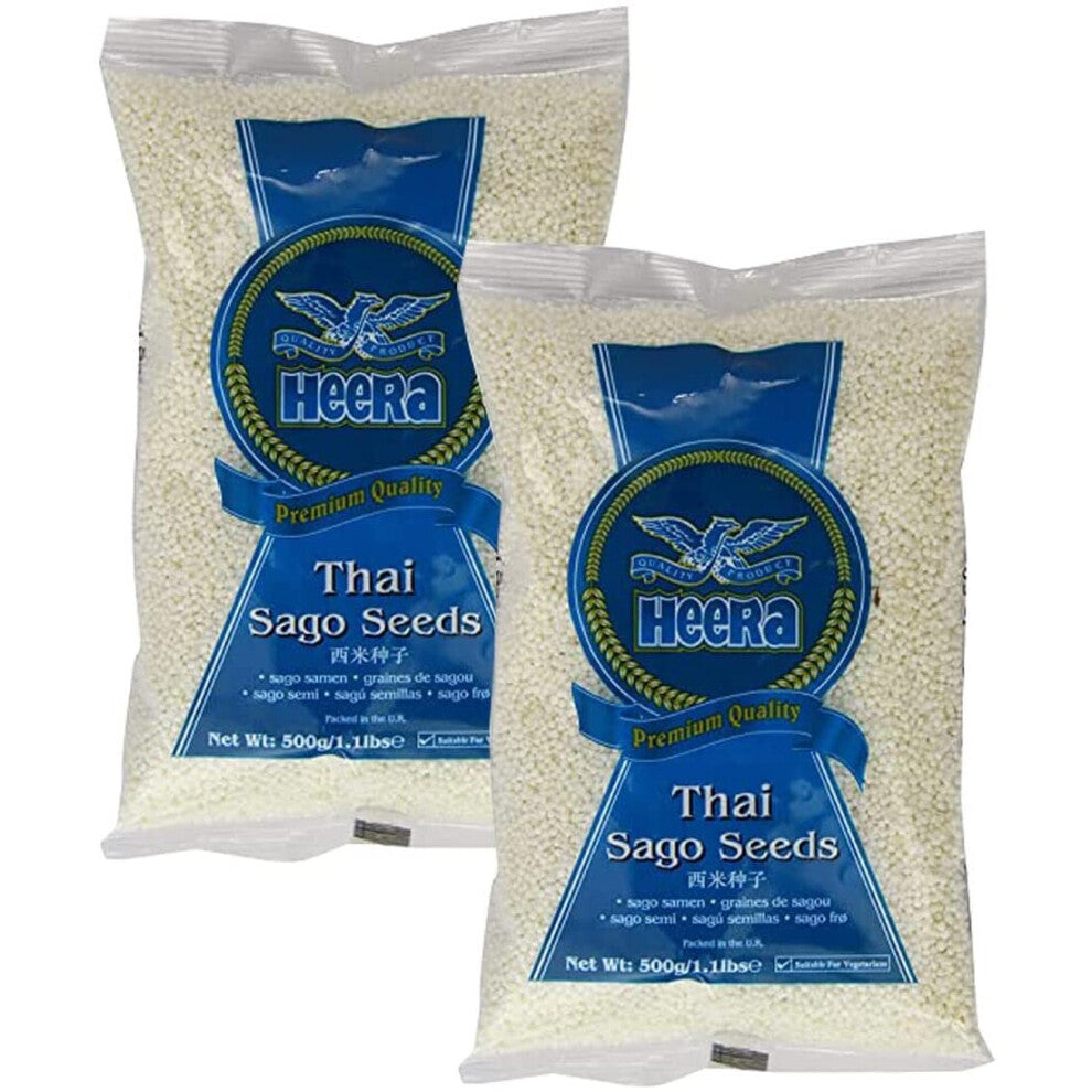 (Pack of 2) Heera Topioca Seeds Small Sago (Sabudana) 500g, Consumed commonly During fasts in India, Can Be Used in Variety of Dishes, Gentle on Stoma