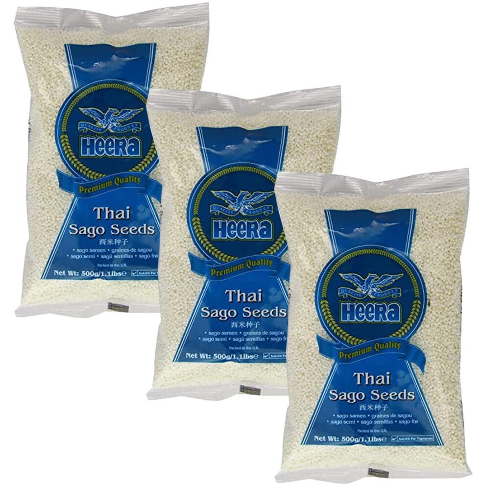 (Pack of 3) Heera Topioca Seeds Small Sago (Sabudana) 500g, Consumed commonly During fasts in India, Can Be Used in Variety of Dishes, Gentle on Stoma