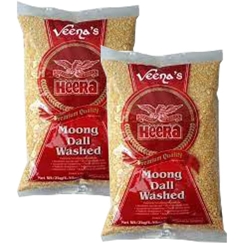 (Pack of 2) Heera Moong Dal Washed 2kg, Plant-Based Protein & Easy To Digest, Popular Ingredient In Traditional Indian Cuisine, Can Be Used In Variety