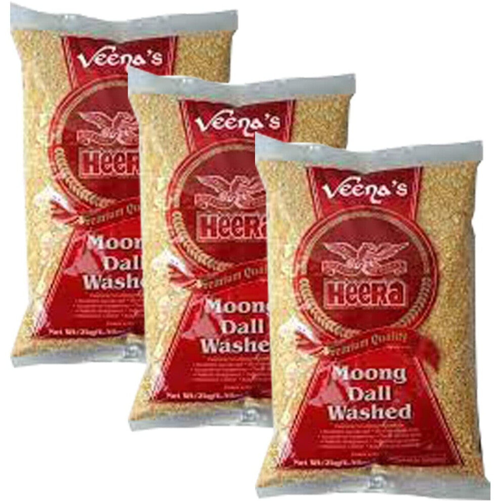 (Pack of 3) Heera Moong Dal Washed 2kg, Plant-Based Protein & Easy To Digest, Popular Ingredient In Traditional Indian Cuisine, Can Be Used In Variety