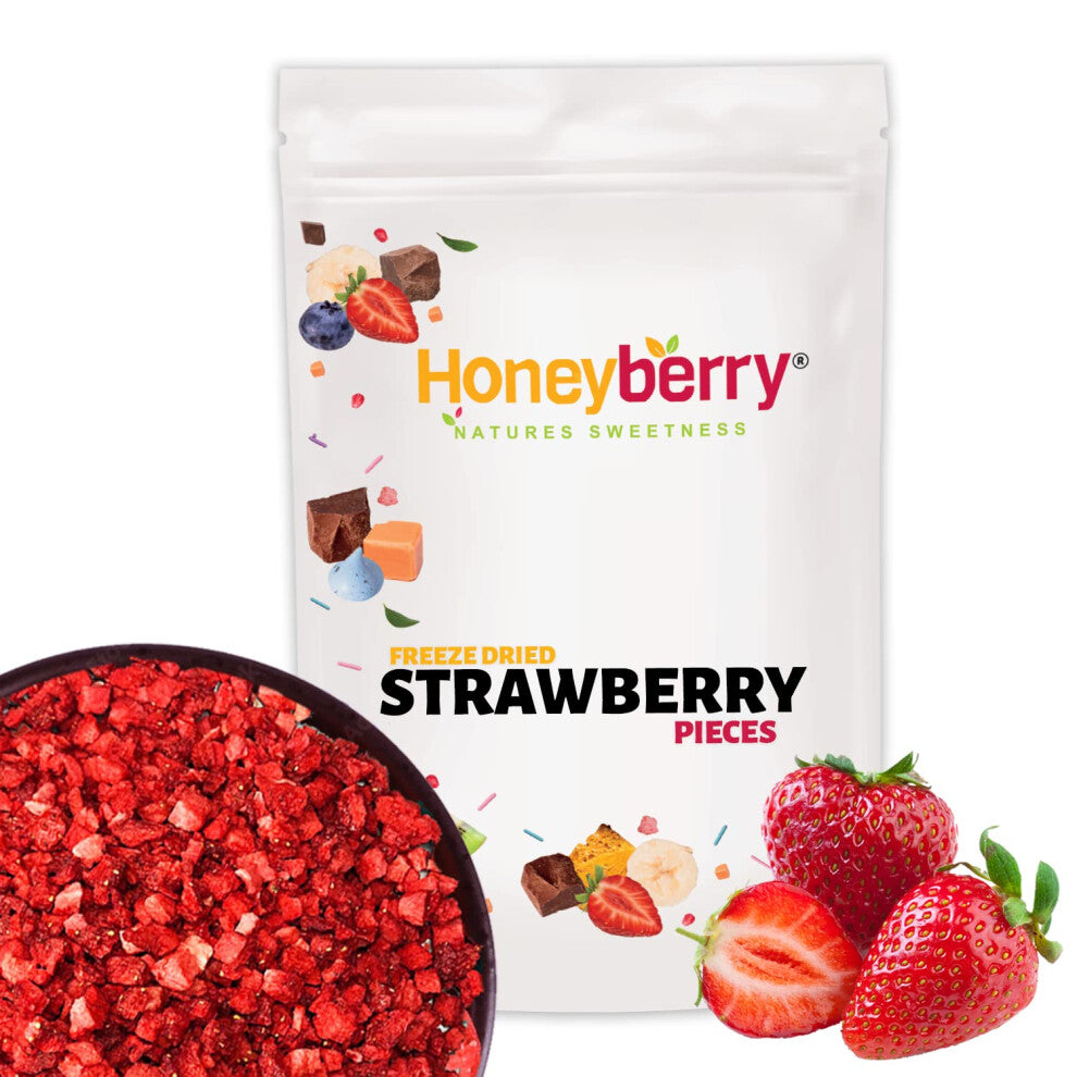 Freeze Dried Strawberry Pieces 100g - Premium Freeze-Dried Fruit Bits - 100% Natural, No Added Sugar or Preservatives Raw Dry Strawberries for Baking,