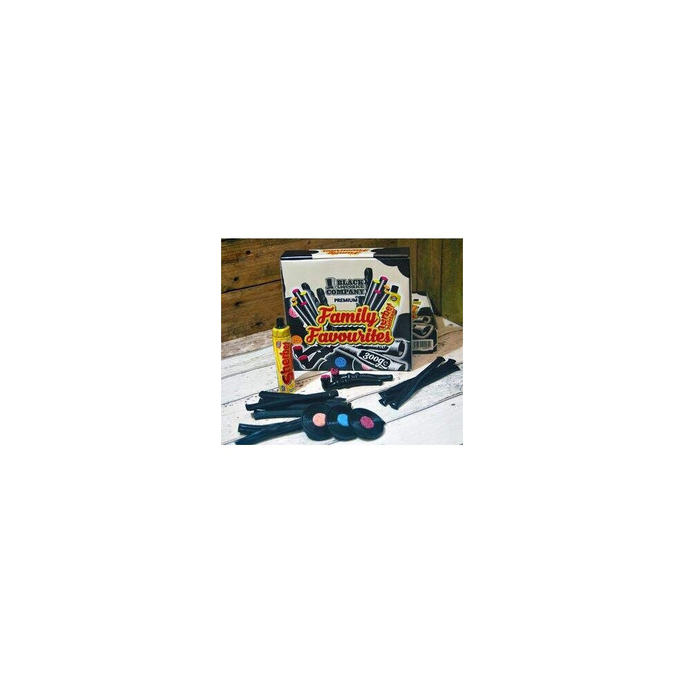 Liquorice Family Favourites Gift Box - Toffee - Pipes - Comfits - Soft Liquorice - Catherine Wheels - Sherbet Fountain - Sticks.