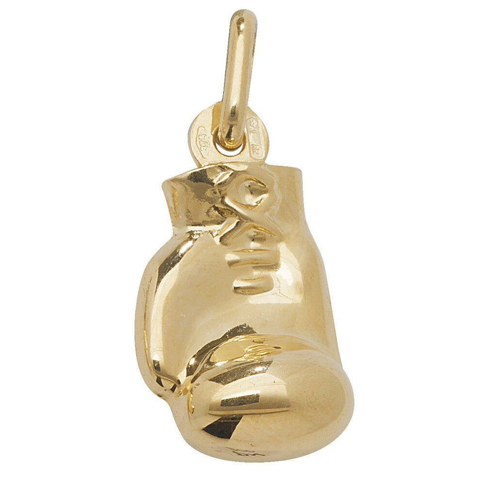 (24 Inch) Mens 9ct Gold Single Boxing Glove Pendant On A Curb Necklace