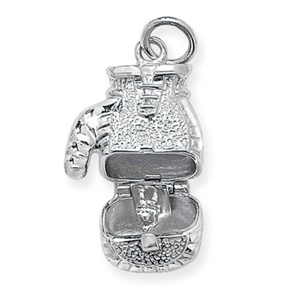 (14 Inch) Childrens Sterling Silver Opening Boxing Glove Pendant On A Curb Necklace