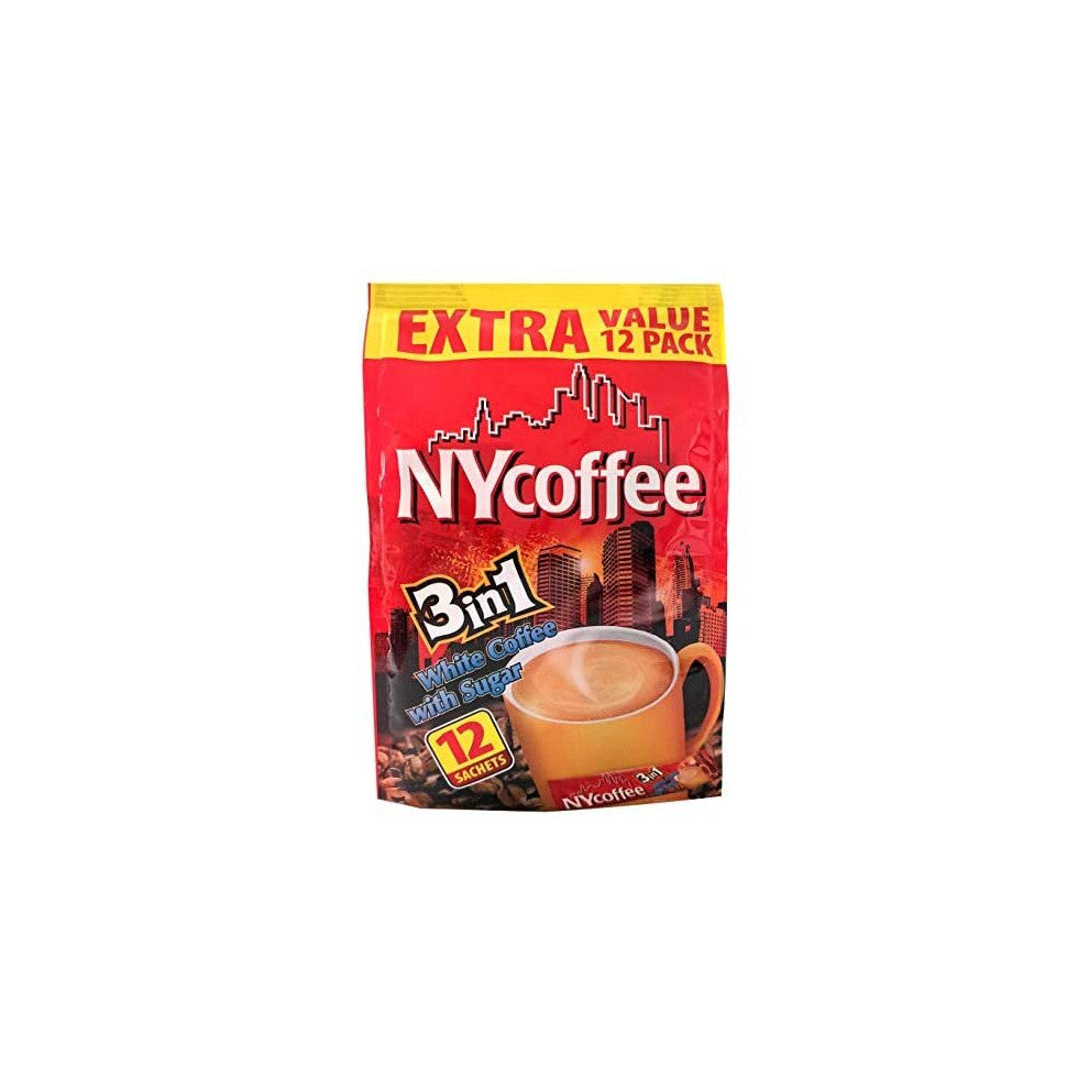 NY Coffee 3 in 1 sachets [8 x 12] 96 servings- White coffee with sugar, instant coffee sachets, for home or office use.
