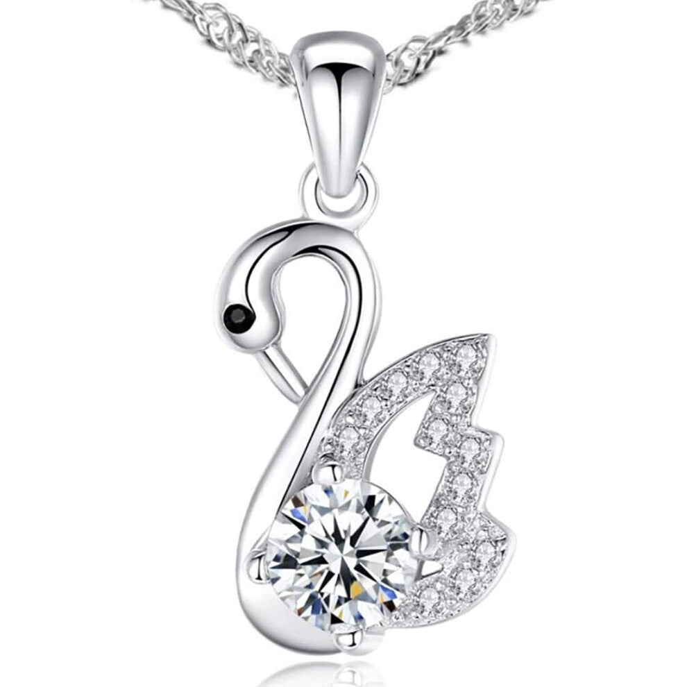 Sunnyshopday 925 Sterling Silver,Swan Pendant.18 inches,Prince of Wales Chain,Diamond Cut Twist Curb Necklace Chain Women Girls Jewelery Box