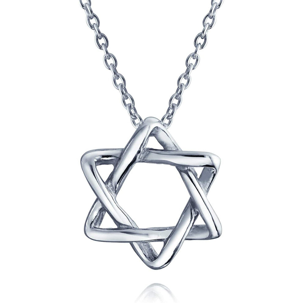 Simple Religious Magen Judaic Jewish Hanukkah Intertwined Star Of David Pendant Necklace For Women For Bat Mitzvah 925 Sterling Silver