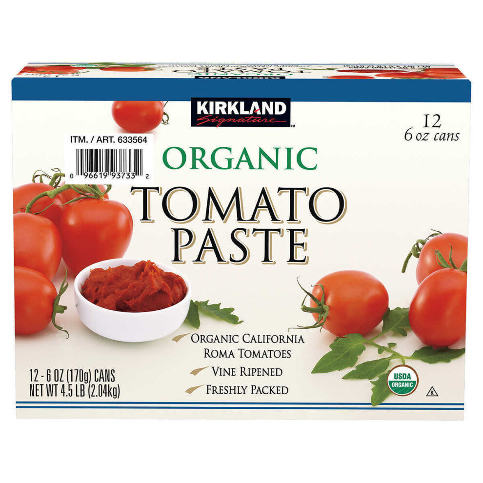 Kirkland Signature Organic Roma Tomato Paste, 12 x 170g Cans – Slow-Cooked, Rich Base for Pasta & Pizza Sauces
