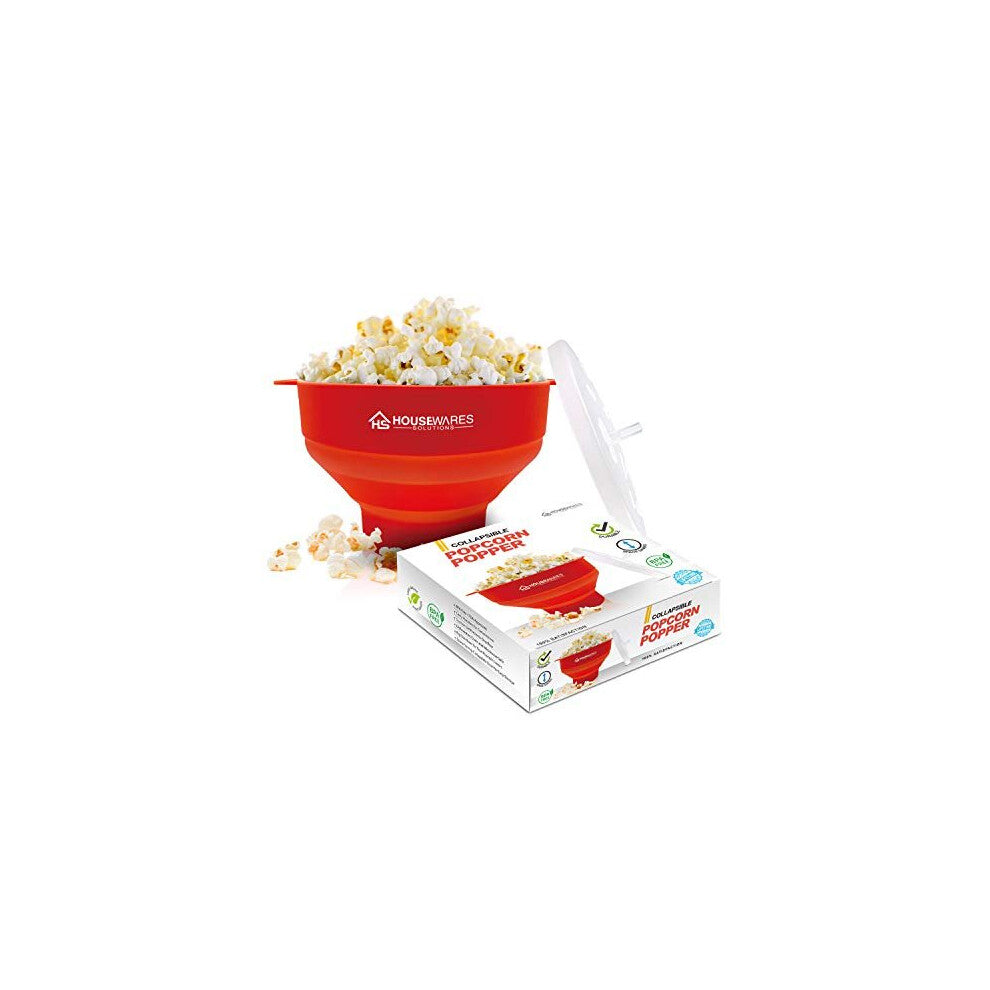 Collapsible Silicone Microwave Hot Air Popcorn Popper Bowl with Lid and Handles (Red)
