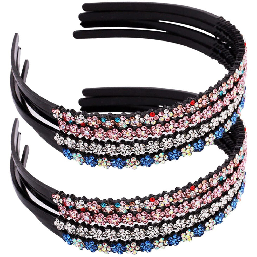 8 Pcs Rhinestones Flower Shaped Tiaras Single Row Non-slip Teeth Hairbands Fashion Crystal Hard Hair Hoops for Women Girls Lady
