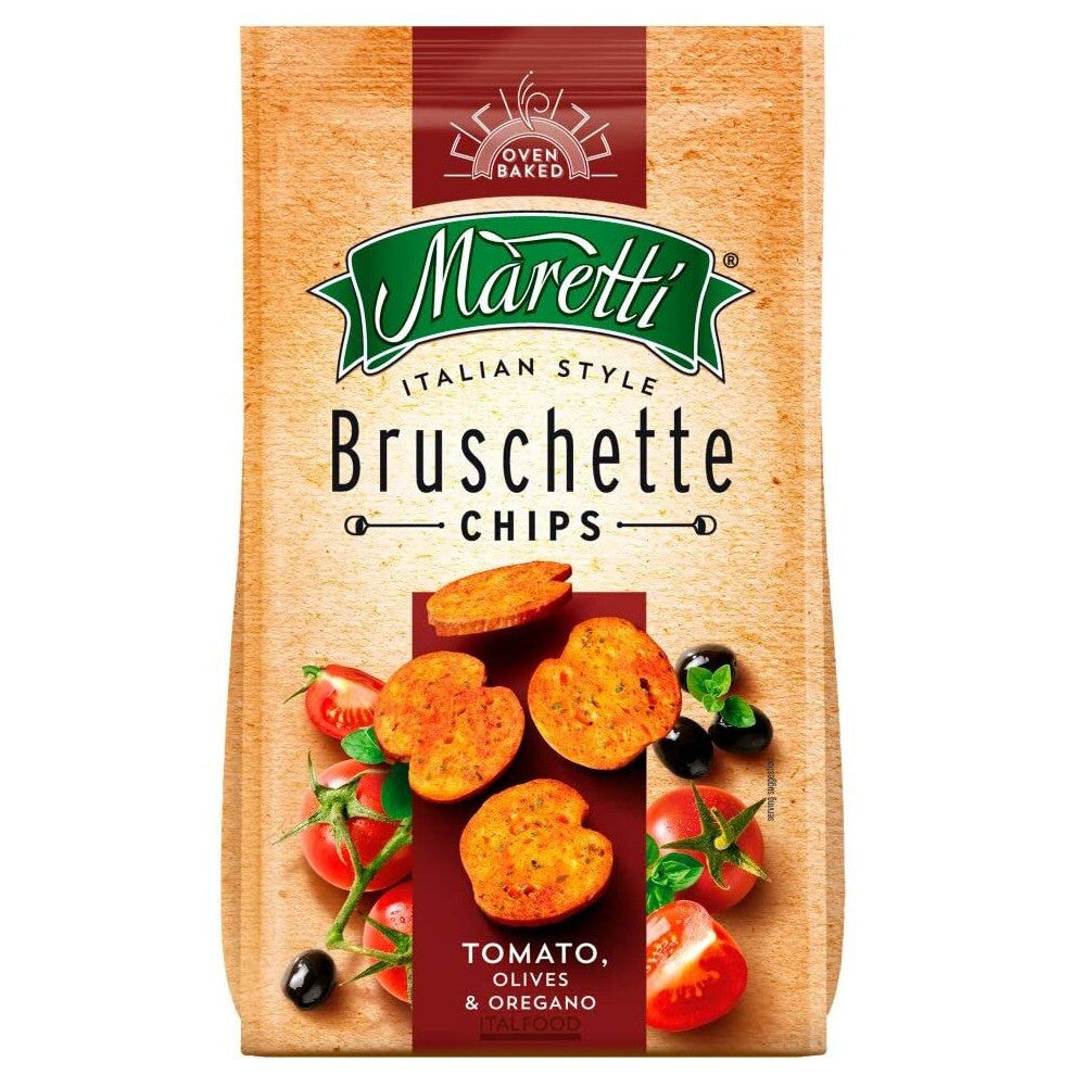 Maretti Bruschette Tomato,Olives,Oregano Chips & Baked Bread Snack 70gr (Pack of 15)