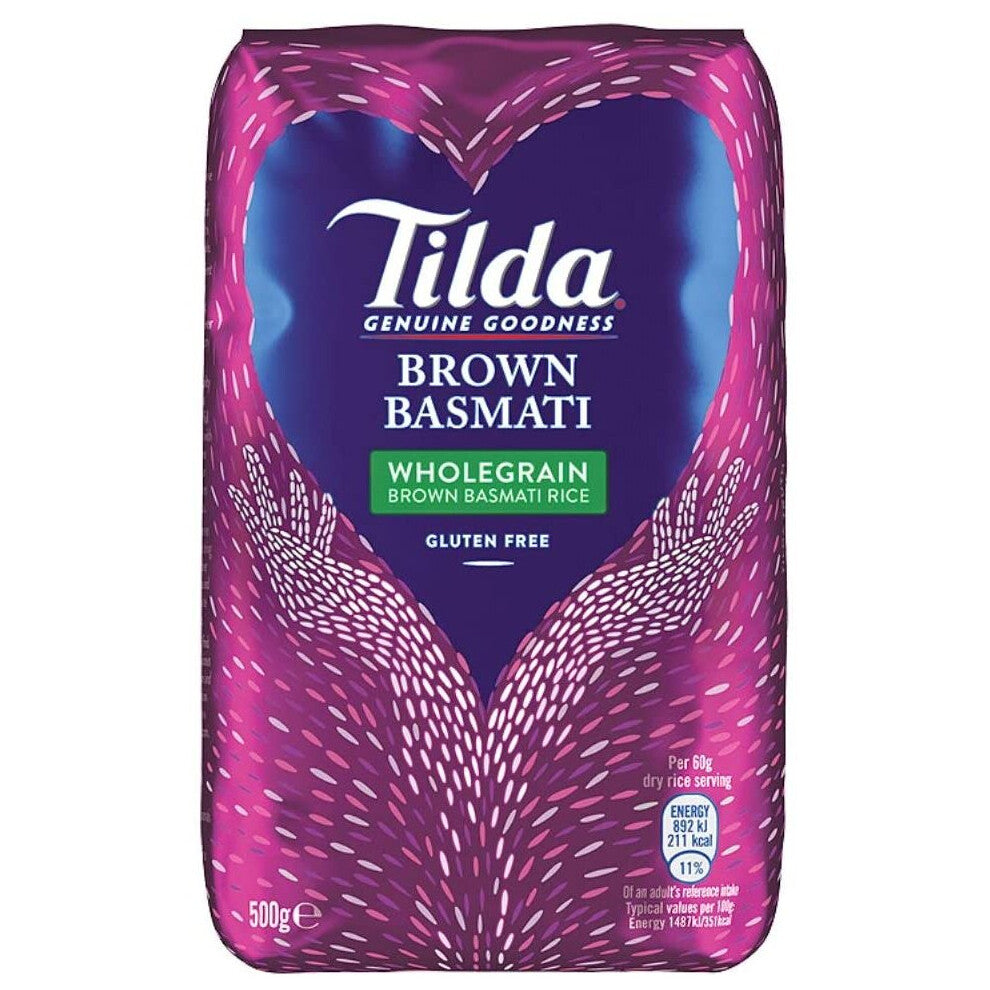 Tilda Brown Basmati Rice 500g Pack of 8 - Gluten Free Wholegrain Genuine Goodness