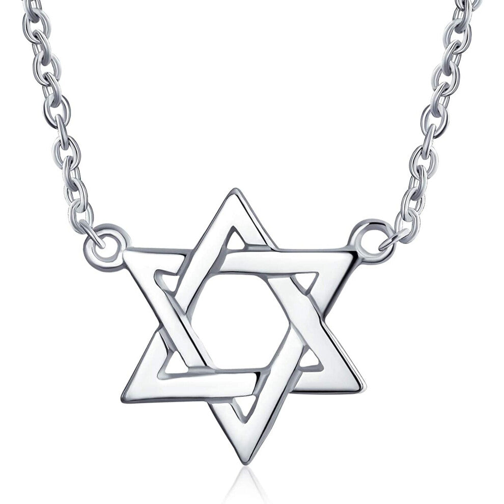 Traditional Religious Magen Judaic Jewish Hanukkah Intertwined Star Of David Pendant Necklace For Women Teen Bat Mitzvah 14K Yellow Gold Plated 925