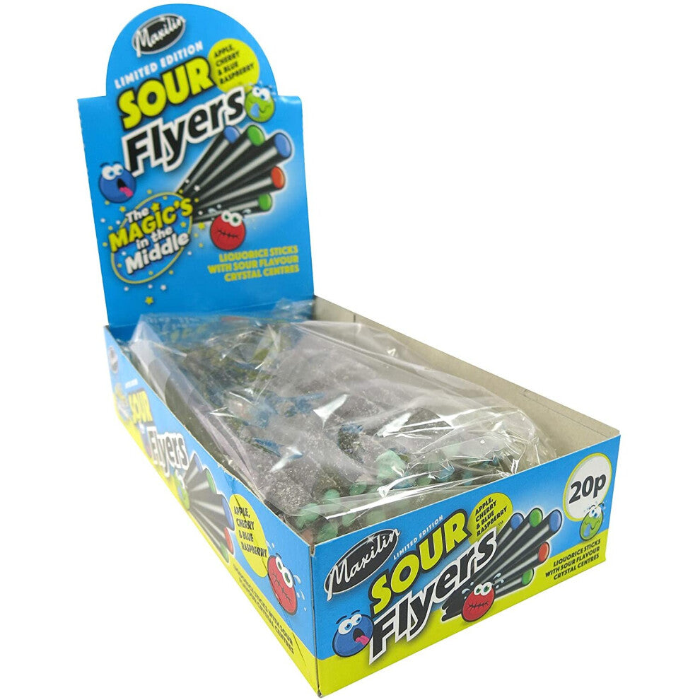 Maxilin Sour Flyers Sticks Apple Cherry Blue Raspberry Pack of, Liquorice, 40 count, (Pack of 40)