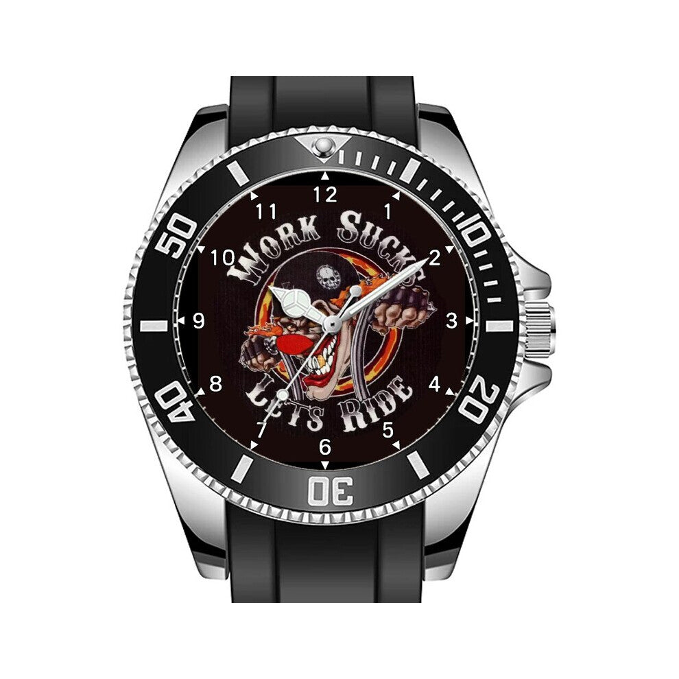 Lets Ride Work Sucks Funny Biker Art Sporty Unique Stylish Wrist Watch