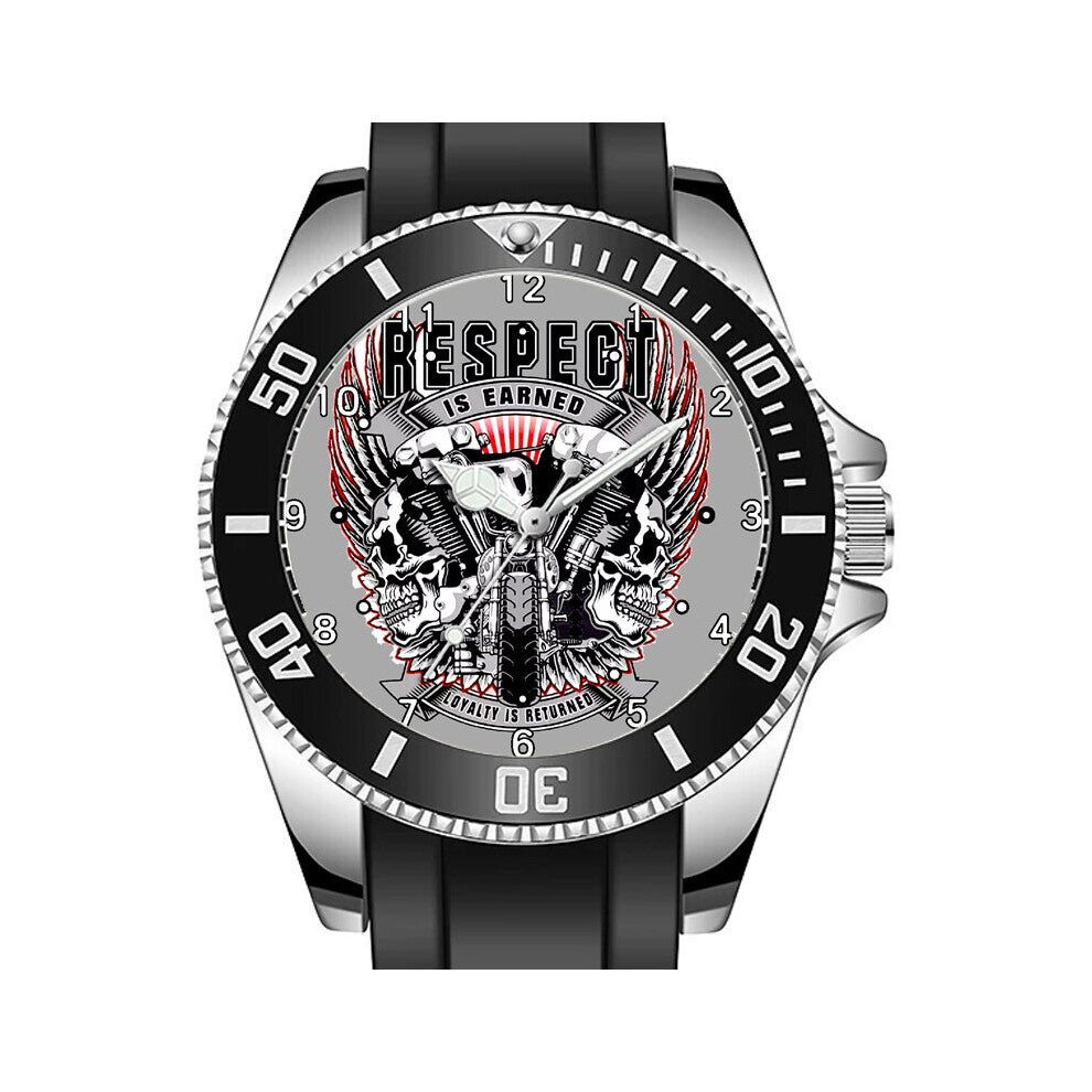 Skull Biker Respect Earned Motorcycle Art Sporty Unique Stylish Wrist Watch
