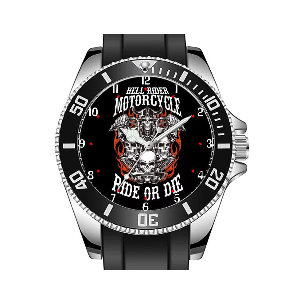 Skull Biker Ride Or Die Hell Motorbike Art Sporty Unique Stylish Wrist Watch