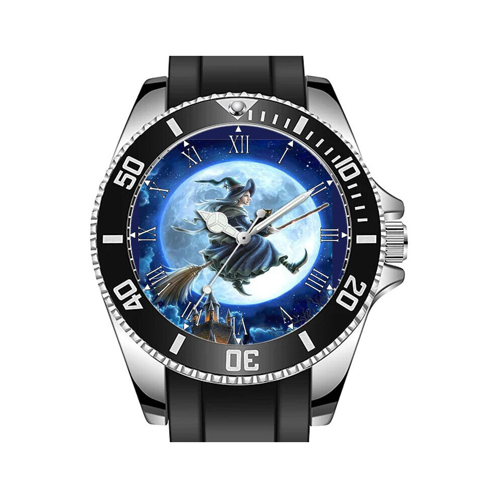 Full moon Witch On Broom Sporty Unique Stylish Wrist Watch