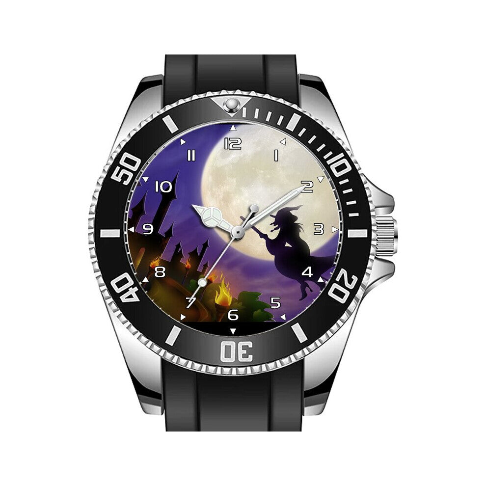 Halloween Night Witch On The Broom Art Sporty Unique Stylish Wrist Watch