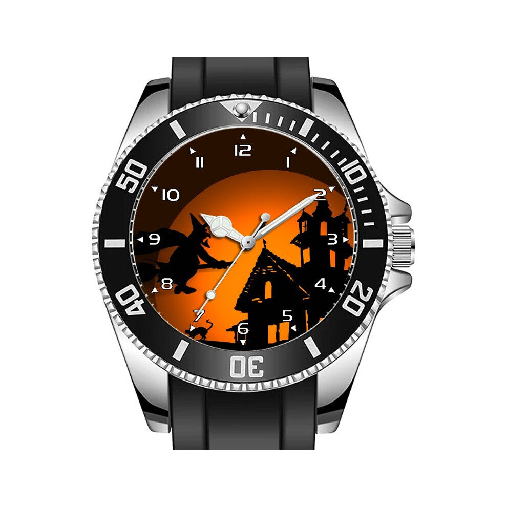 Witch On Broom Art Sporty Unique Stylish Wrist Watch