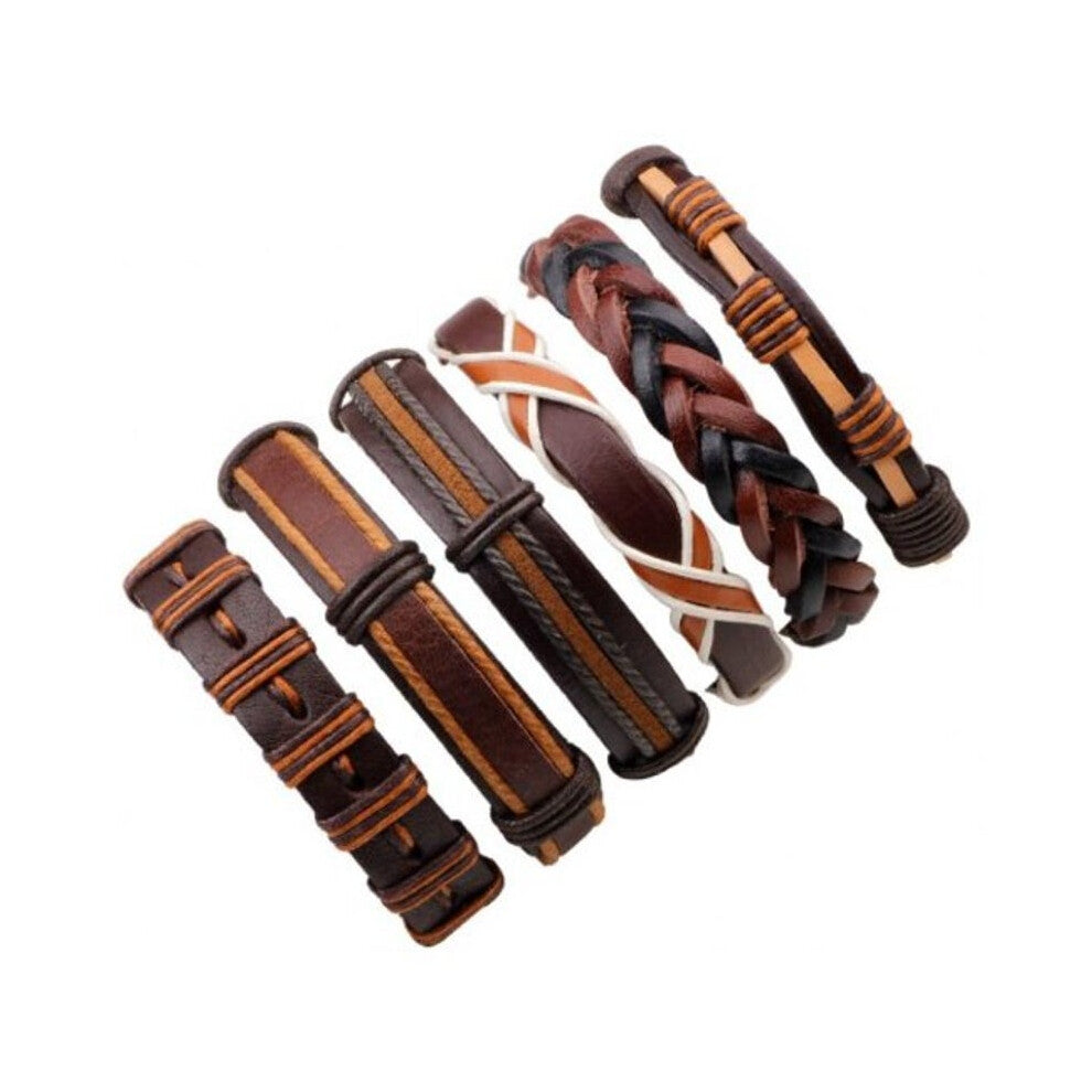 Veile Studios Fashionable Leather Wax Rope Knitting Bracelet 6Pcs Multi Bracelets